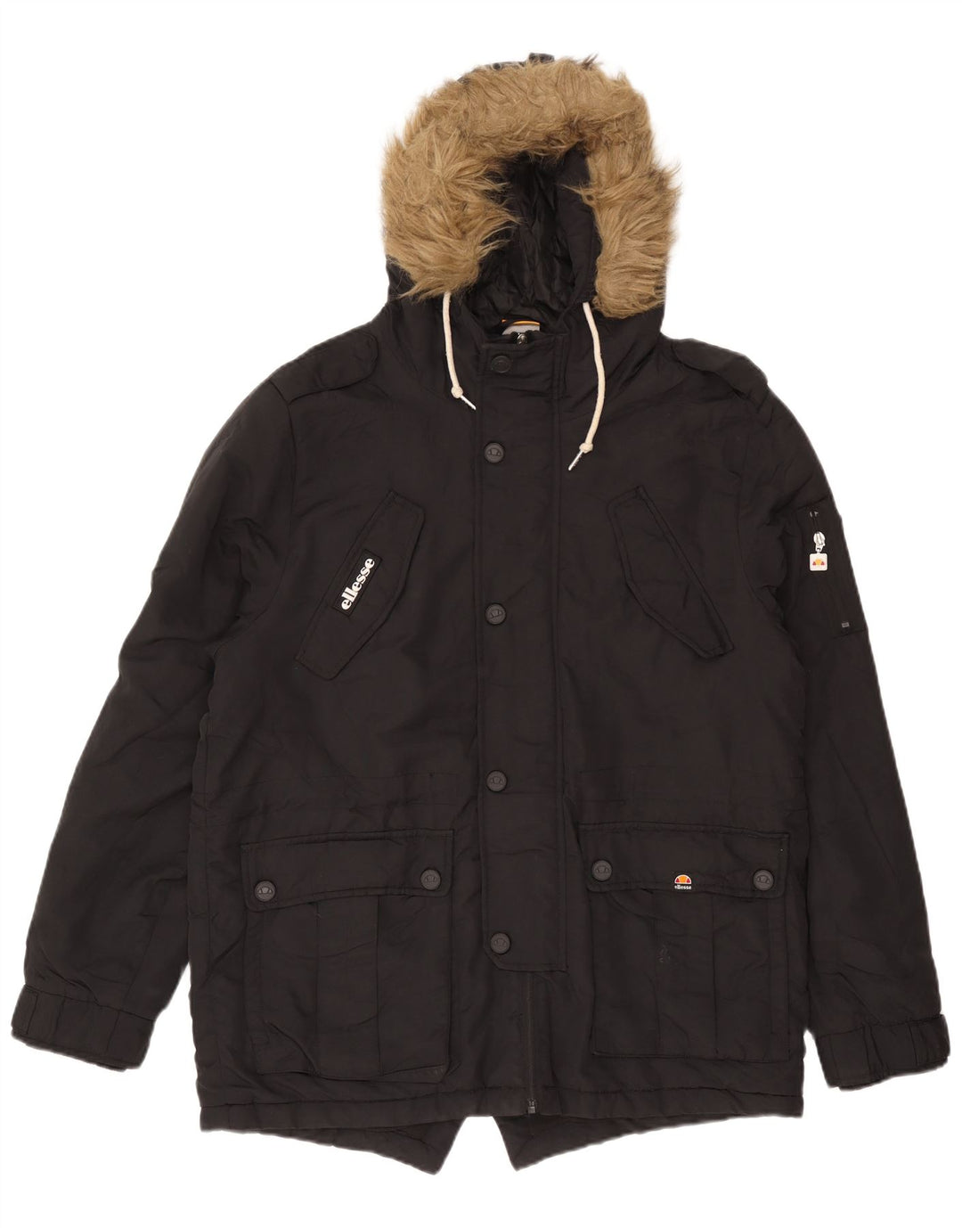 Ellesse Herren-Parkajacke mit Kapuze, UK 38, Mittelschwarz, Polyester