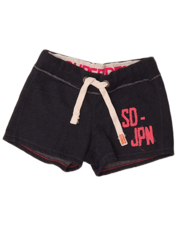 Superdry Damen Graphic Sport Shorts UK 14 Medium Marineblau Baumwolle