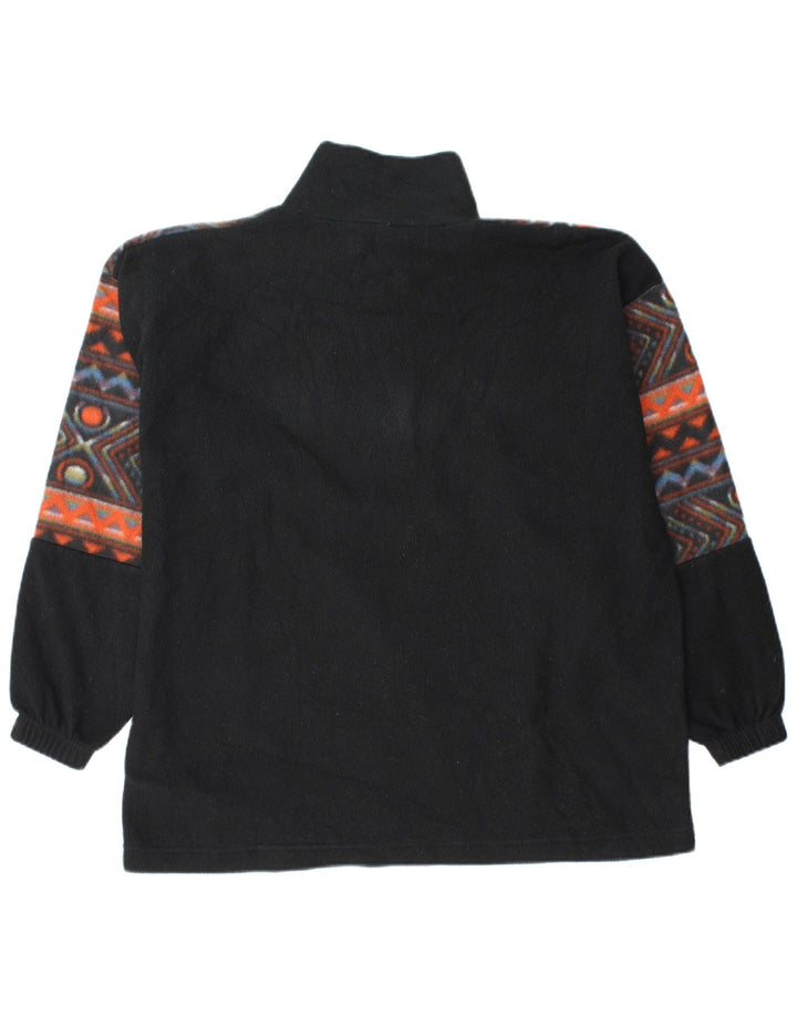 Vintage Herren-Fleecepullover mit Knopfkragen, groß, schwarz, geometrisch
