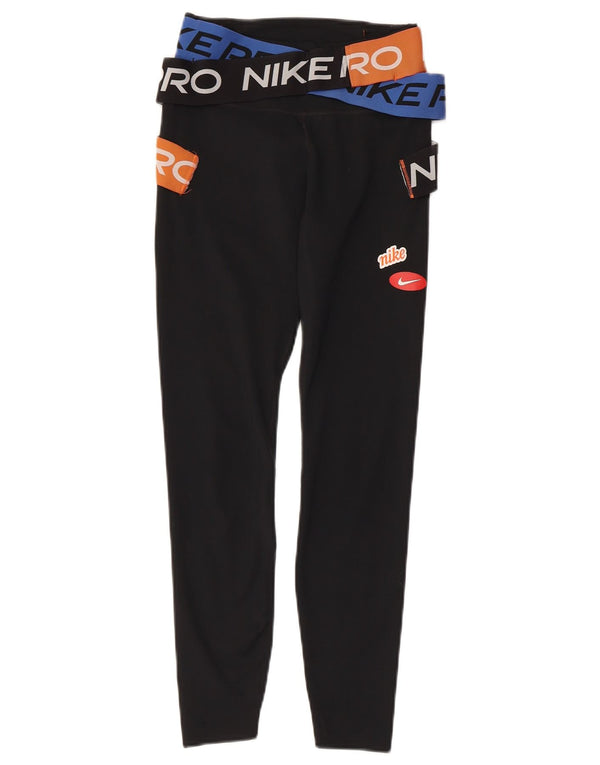 NIKE Womens Dri Fit Graphic Leggings UK 4 XS Schwarz Polyester