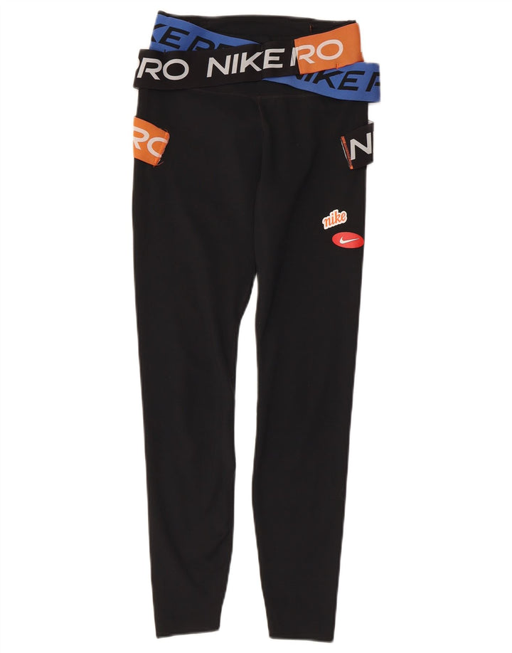 NIKE Womens Dri Fit Graphic Leggings UK 4 XS Schwarz Polyester