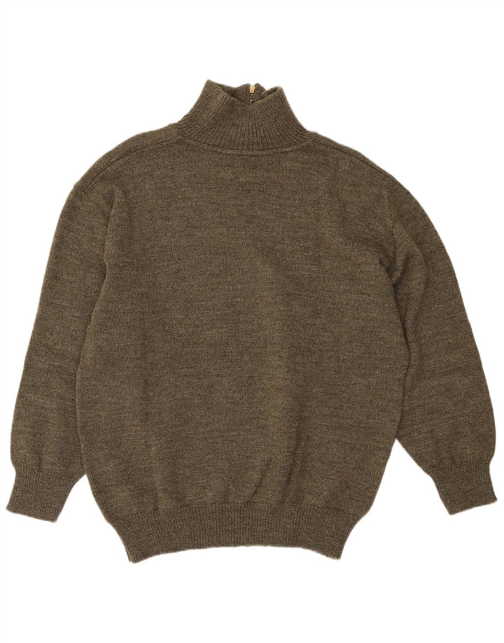 Vintage Herren-Pullover mit Reißverschluss, Mittelgrün, geometrisch