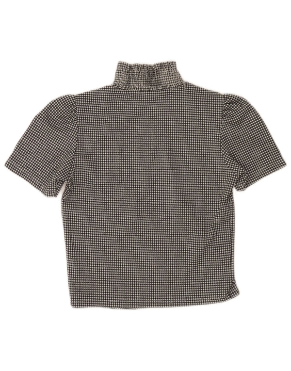 Zara Damen Crop Bluse Top UK 10 Small Black Houndstooth