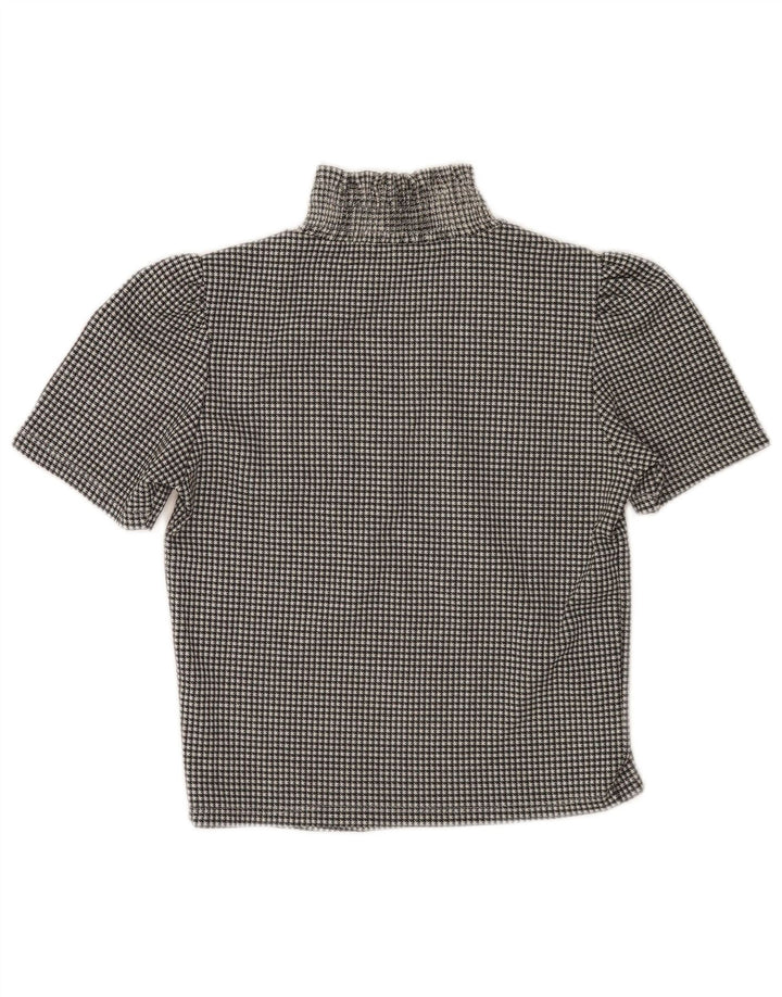 Zara Damen Crop Bluse Top UK 10 Small Black Houndstooth