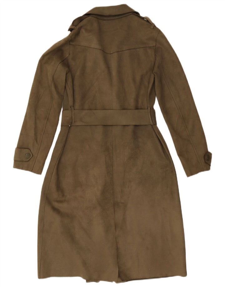 ZARA Damen Wildleder-Trenchcoat UK 14 Medium Khaki