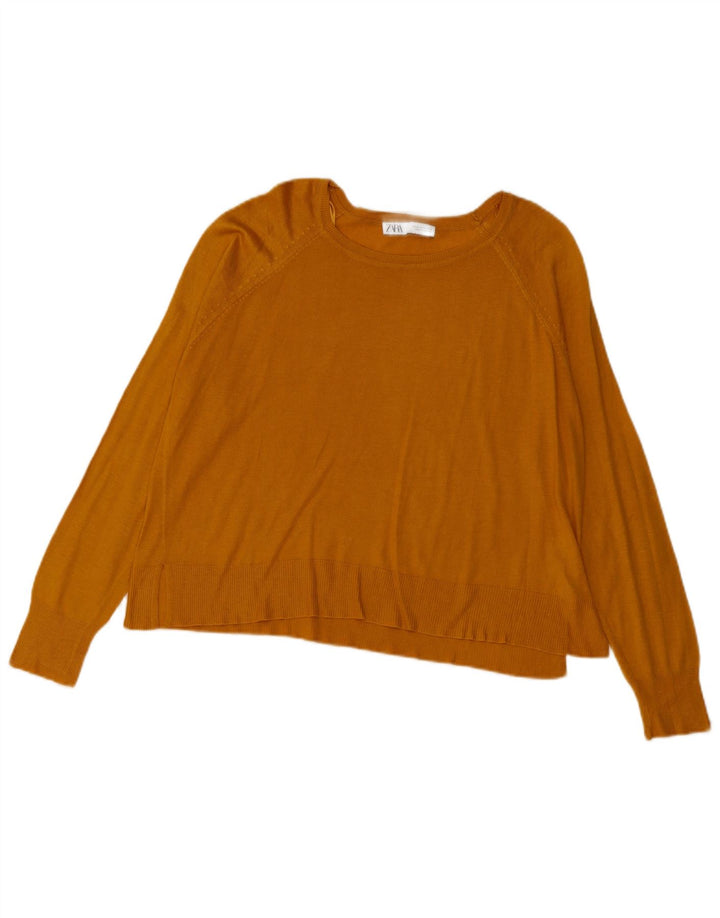 Übergroßer Damen-Pullover mit U-Boot-Ausschnitt von Zara, Gr. 14, mittelgelbe Viskose