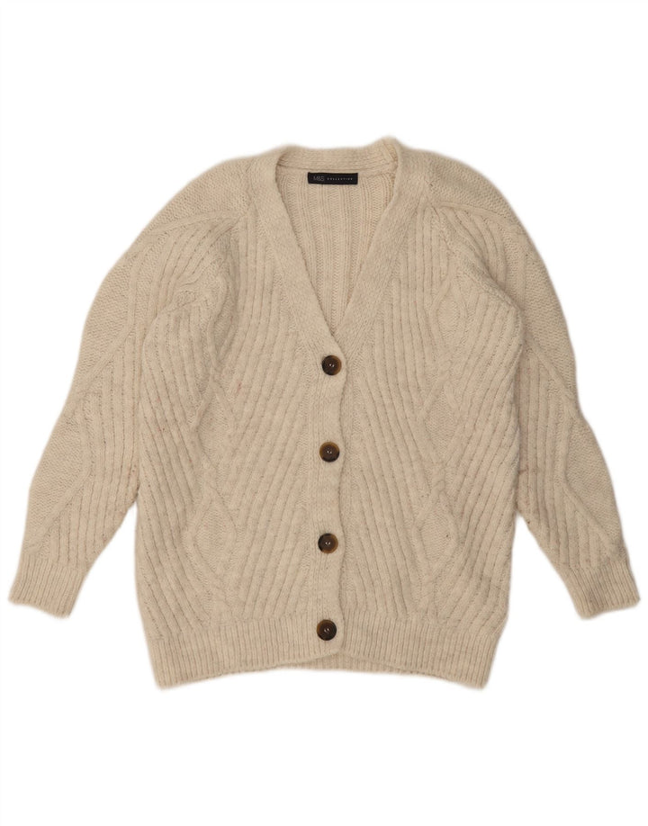 Marks & Spencer Damen-Strickjacke in Übergröße, Gr. 10, Größe S, Beige, Acryl