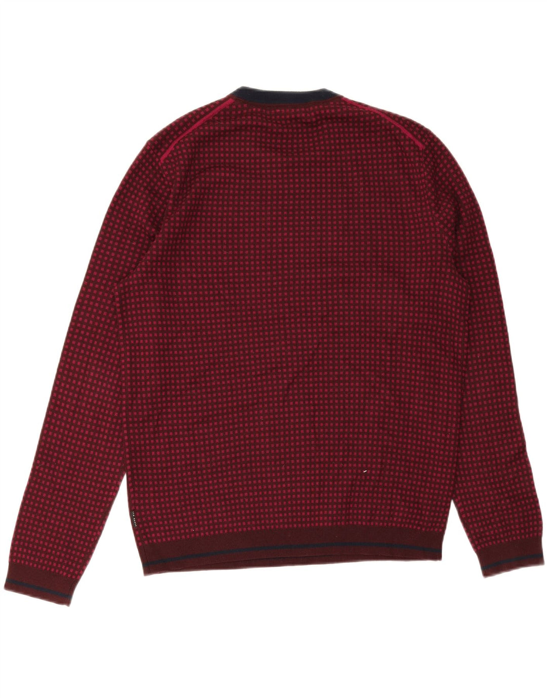 Ted Baker Herren-Pullover mit Rundhalsausschnitt, Größe 5 XL, bordeauxrot karierte Wolle