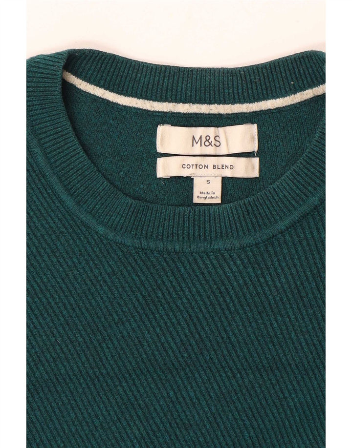Marks & Spencer Herren-Pullover mit Rundhalsausschnitt, Größe S, grüne Baumwolle
