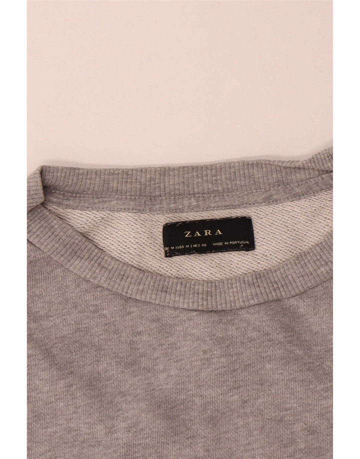 Zara Herren-Sweatshirt-Pullover aus mittelgrau gefleckter Baumwolle