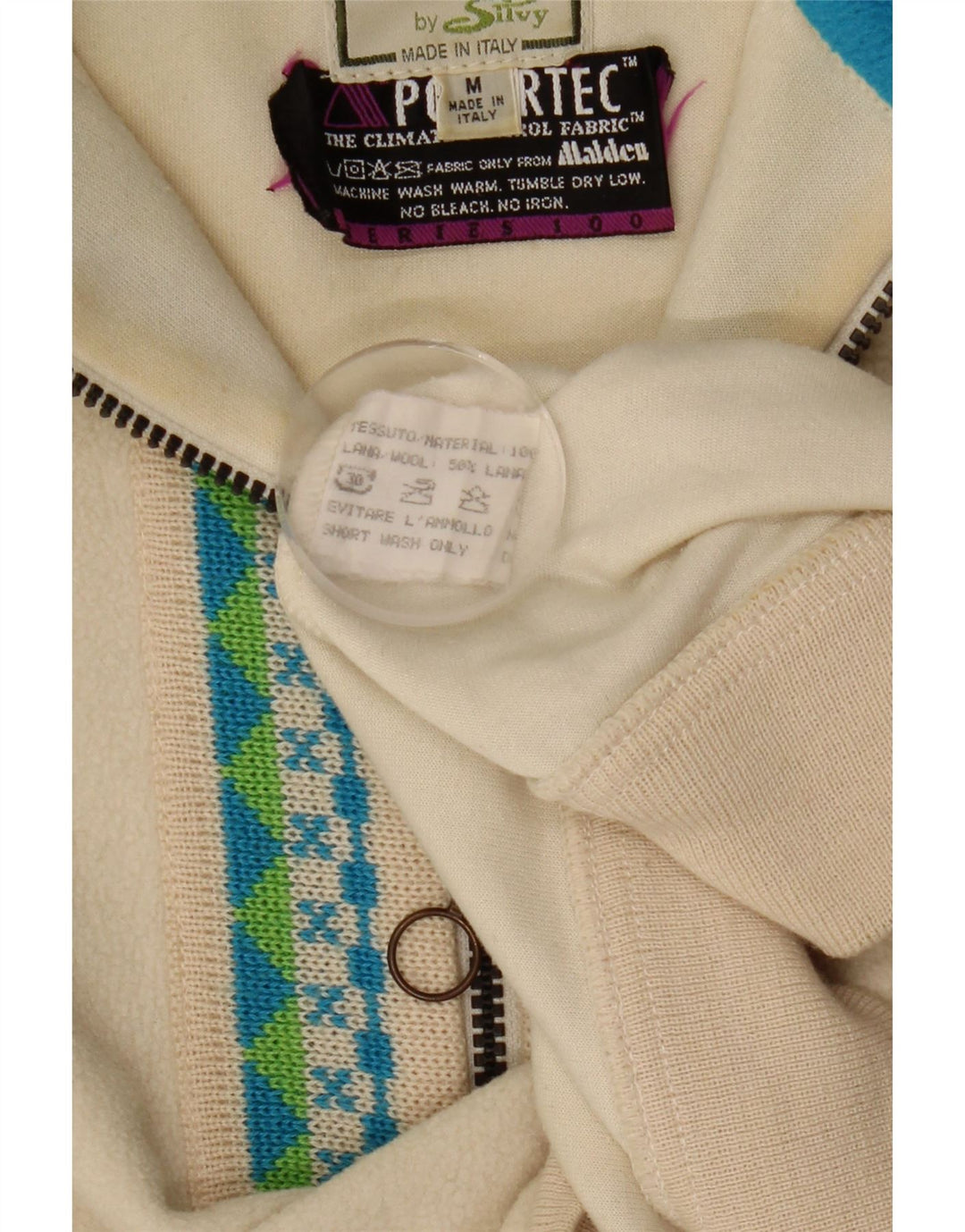 Silvy Polartec-Fleecepullover mit Reißverschluss am Hals für Herren, mittelbeigefarbenes Fair-Isle-Polyester