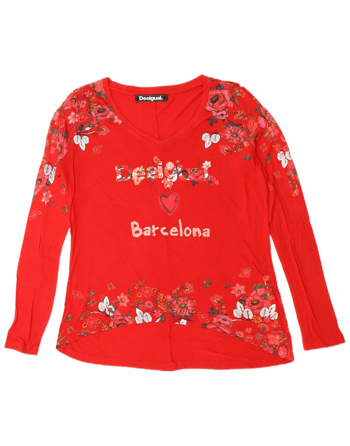 DESIGUAL Womens Barcelona Graphic Top Langarm UK 16 Großes rotes Herz