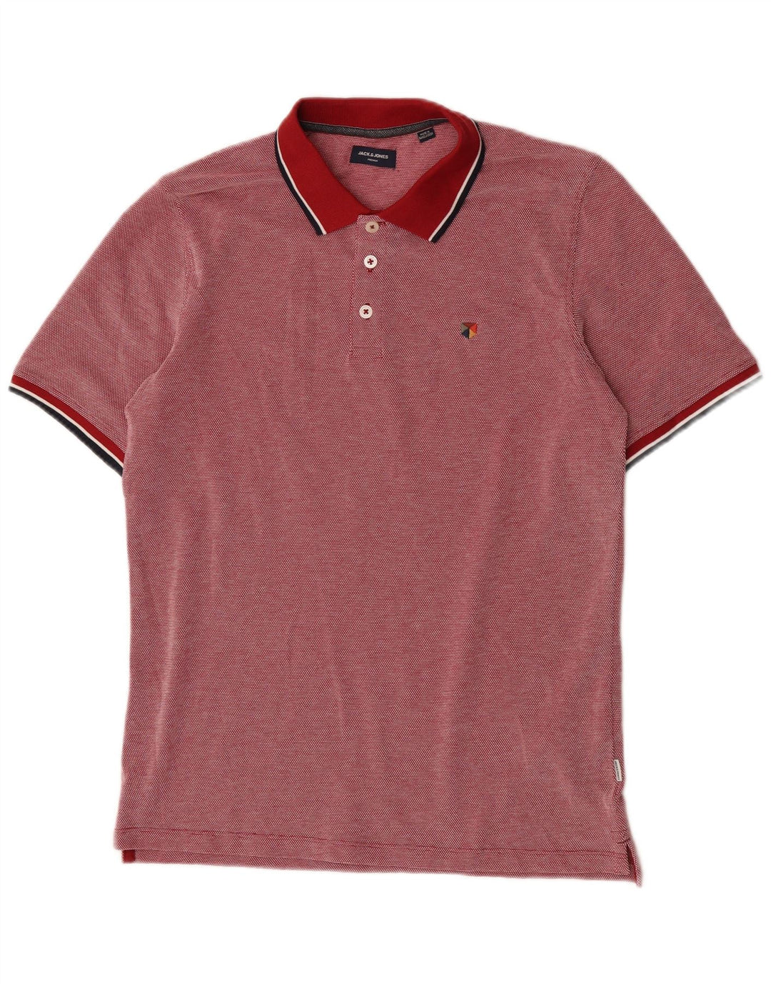Jack & Jones Herren-Poloshirt aus mittelrot gepunkteter Baumwolle