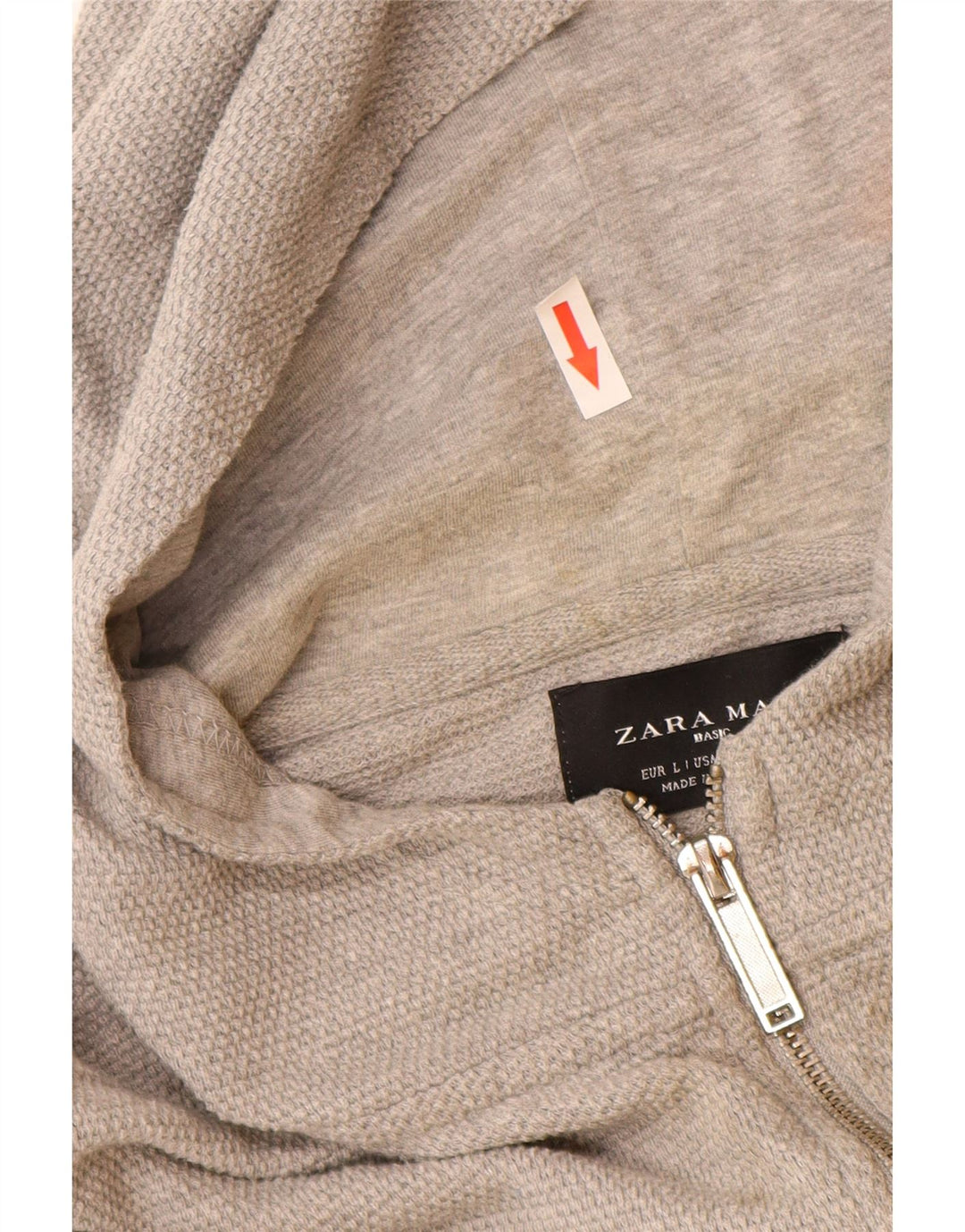 Zara Herren-Kapuzenpullover mit Reißverschluss, groß, graue Baumwolle