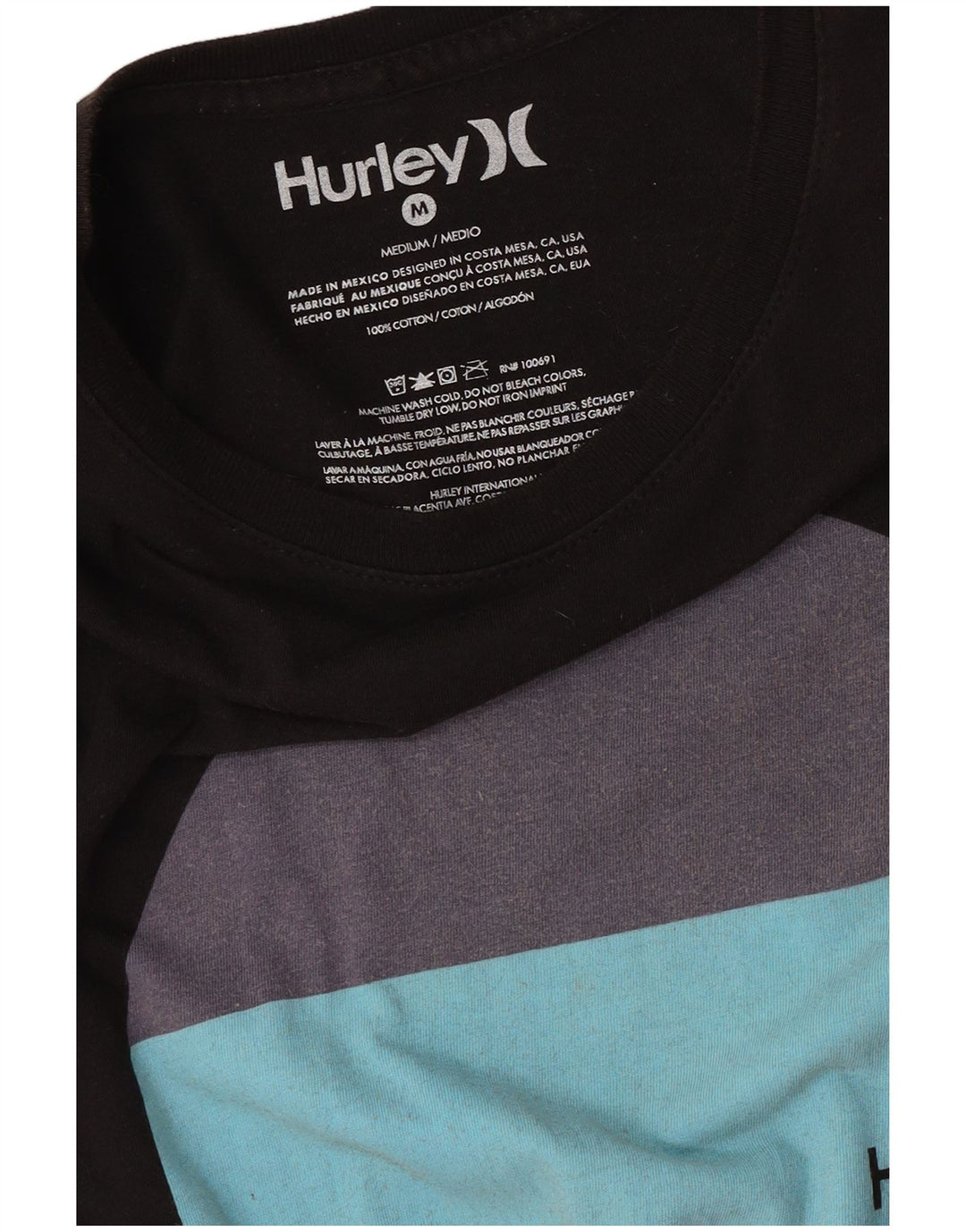 Hurley Herren Grafik-T-Shirt-Oberteil aus mittelschwarzer Baumwolle