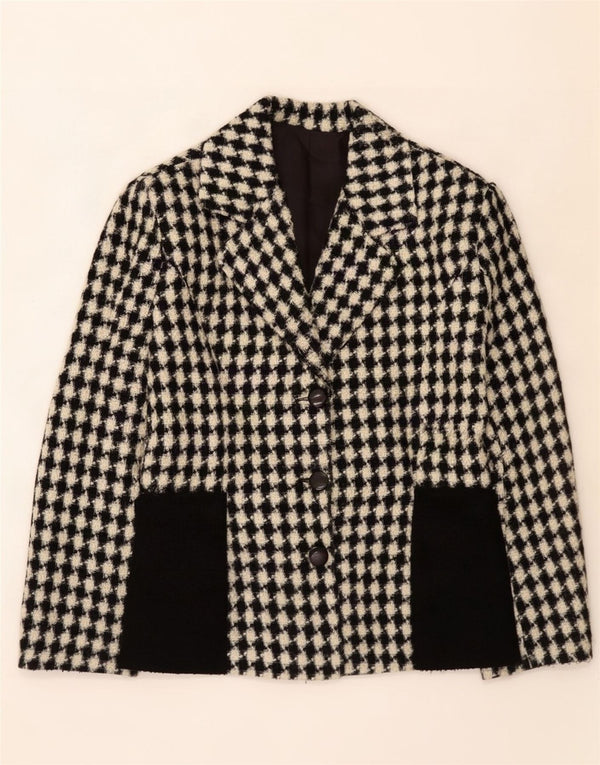 Vintage Damen 3-Knopf-Blazerjacke UK 12 Mittelschwarzer Hahnentritt