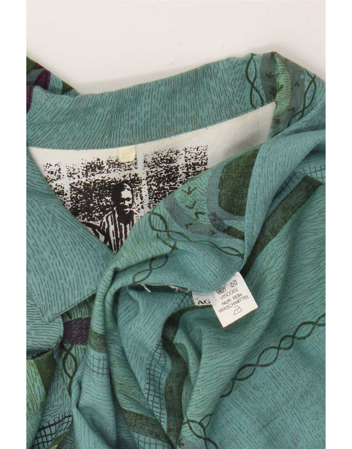 Vintage Herren-Kurzarmshirt mit abstraktem Muster, XL, grüne Viskose