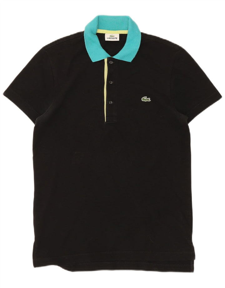 LACOSTE Herren-Poloshirt, Größe 3, klein, schwarze Colourblock-Baumwolle