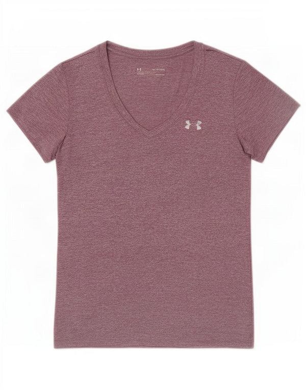 Under Armour Damen Heat Gear Loose Fit T-Shirt Top UK 6 XS Lila gefleckt