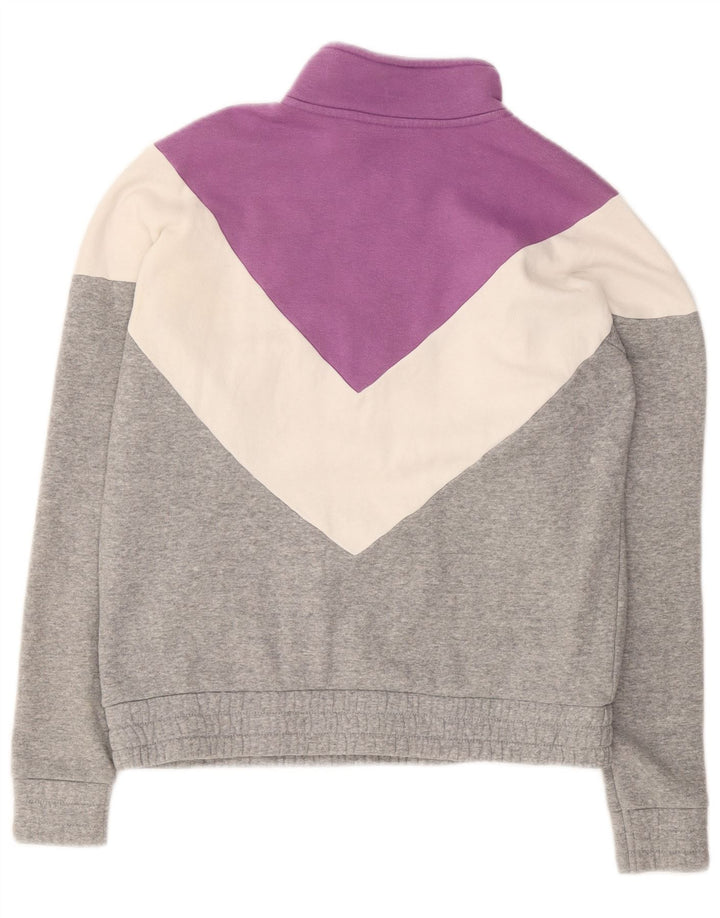 FILA Damen-Sweatshirt mit 1/4-Reißverschluss, UK-Größe 14, mittelgraue Colourblock-Baumwolle