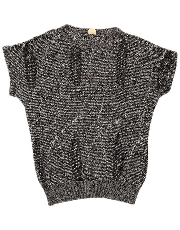 VINTAGE Womens Abstract Pattern Crew Neck Jumper Sweater EU 40 Medium Grey