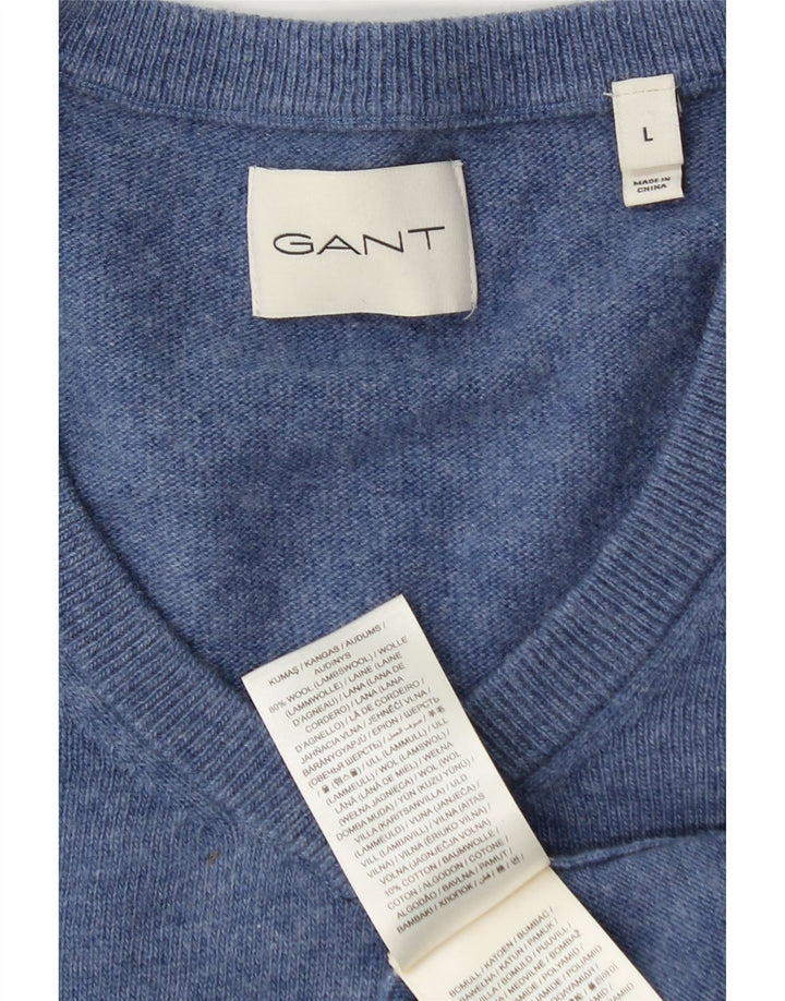 Gant Herren-Pullover mit V-Ausschnitt, groß, blaue Wolle
