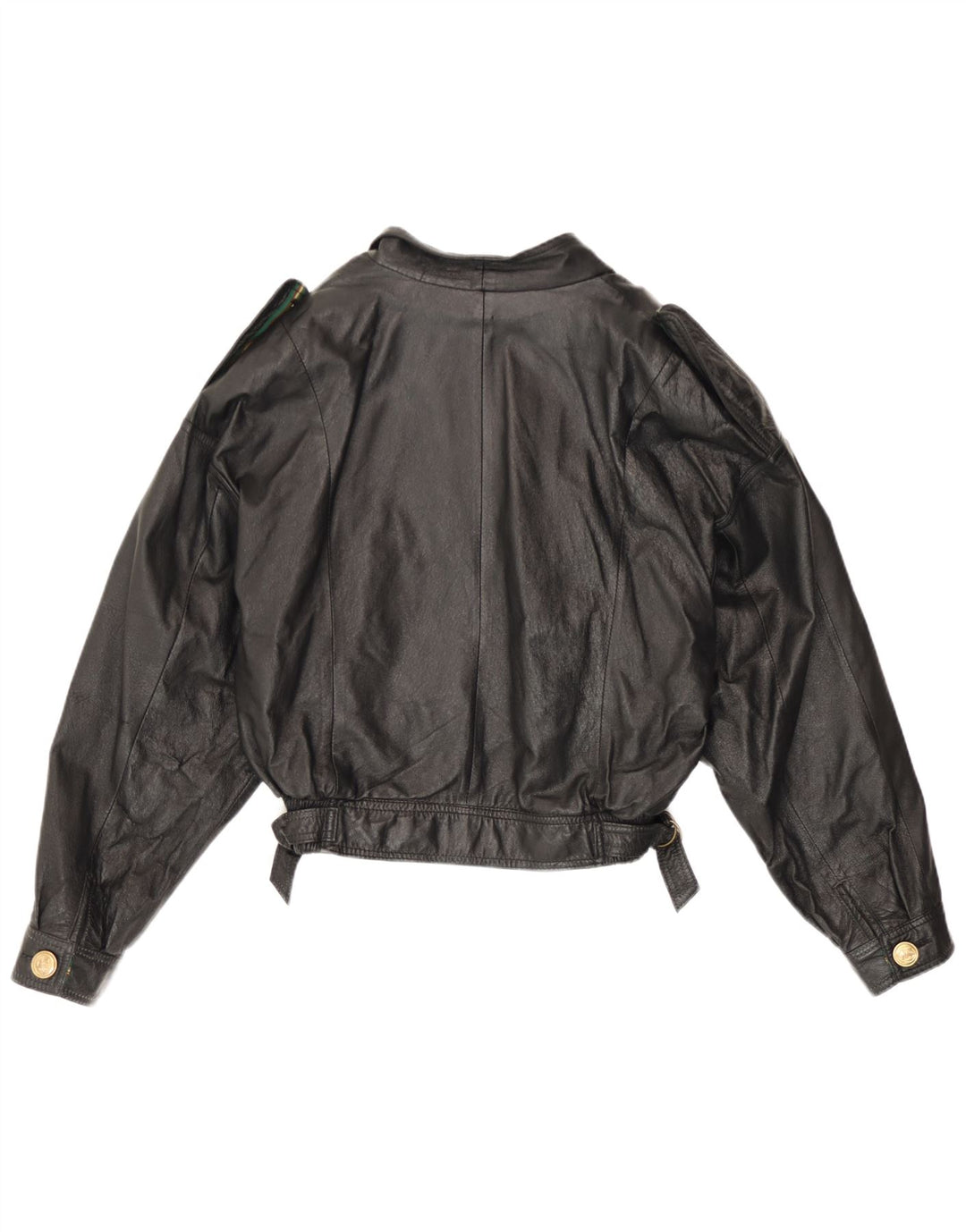 Vintage Damen Zweireihige Lederjacke UK 12 Medium Schwarz