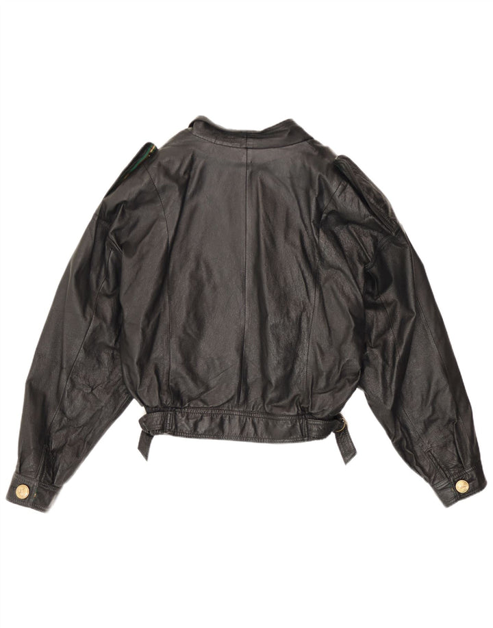 Vintage Damen Zweireihige Lederjacke UK 12 Medium Schwarz