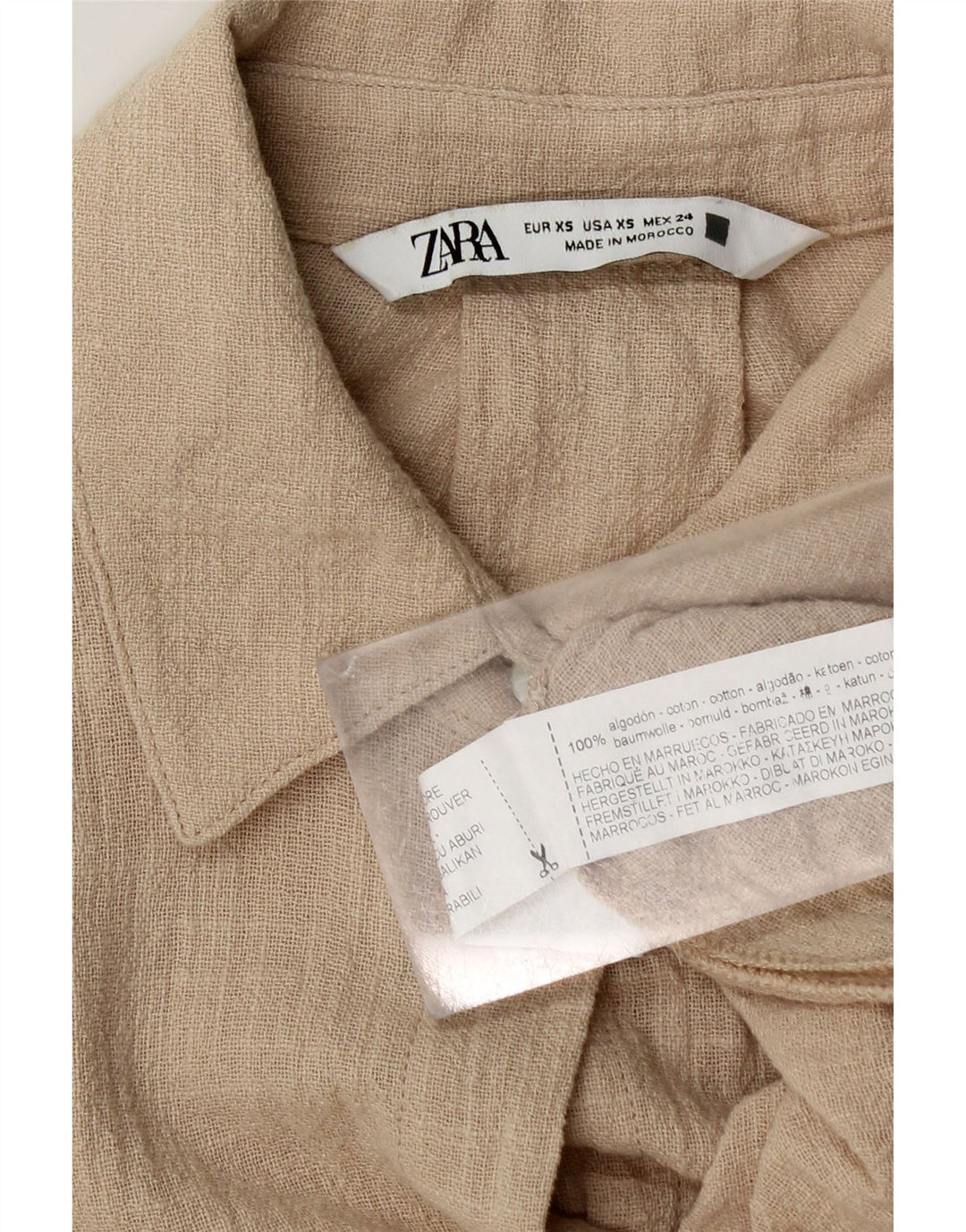 Zara Damen Übergroßes Hemd UK 6 XS Beige Baumwolle