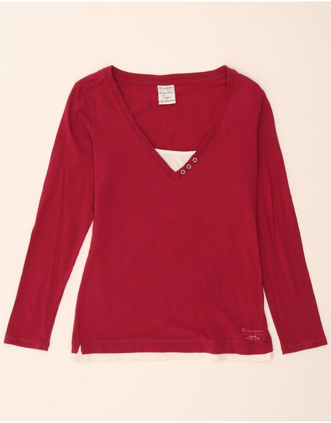 Champion Womens Heritage Classics Top Langarm UK 10 Small Kastanienbraun Baumwolle