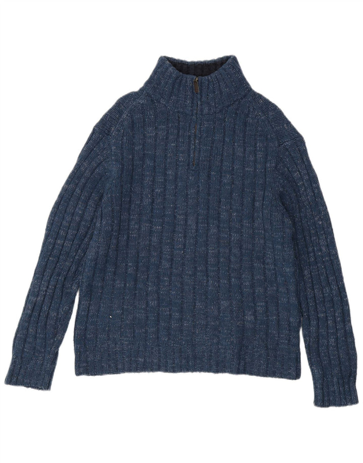 Marks & SPENCER Herren-Pullover mit Reißverschluss am Hals, groß, blau meliert