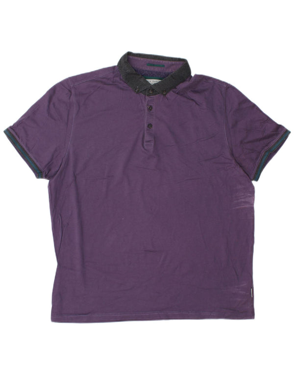 TED BAKER Herren-Poloshirt, Größe 6 2XL, violette Colourblock-Baumwolle