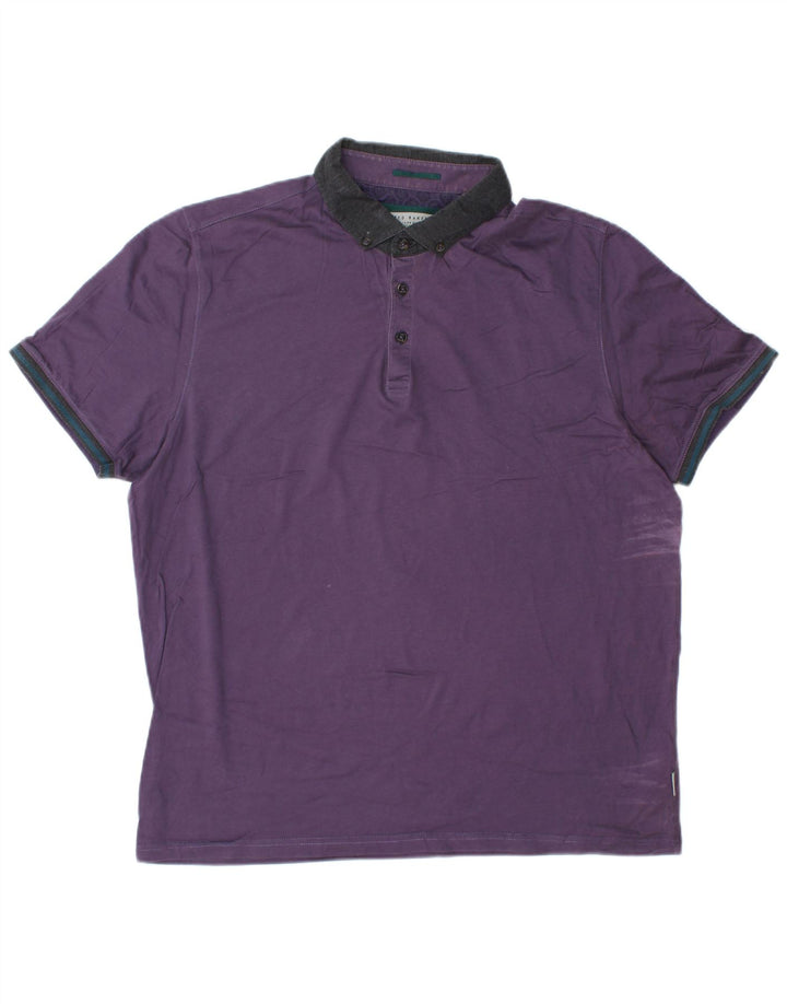 TED BAKER Herren-Poloshirt, Größe 6 2XL, violette Colourblock-Baumwolle