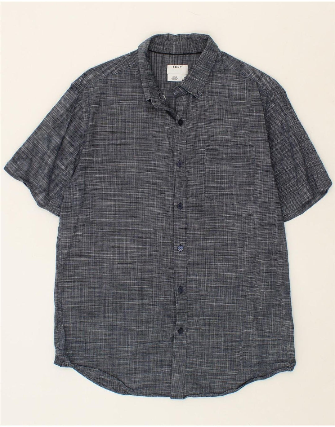 DKNY Mens Short Sleeve Shirt Medium Navy Blue Check Cotton Vintage Dkny and Second-Hand Dkny from Messina Hembry 