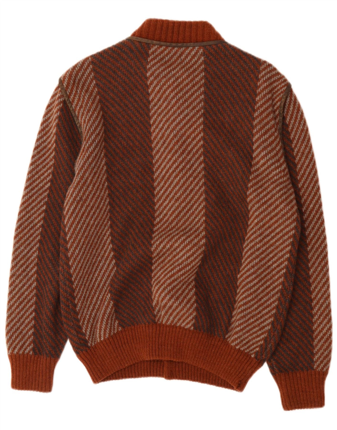 De Pletrl Herren-Cardigan-Pullover IT 48 Mittelbraun gestreifte Wolle