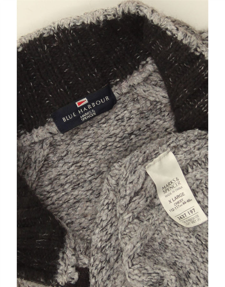Marks & Spencer Herren Blauer Harbor-Pullover mit Reißverschluss am Hals, XL, grau gefleckt