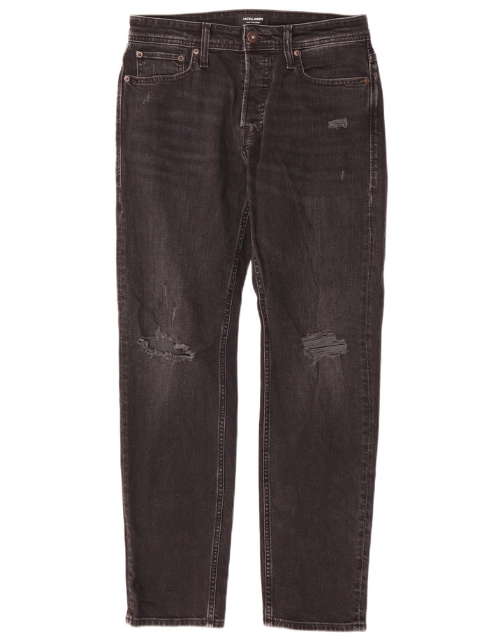 Jack & Jones Herren Distressed Slim Jeans W29 L30 Schwarze Baumwolle
