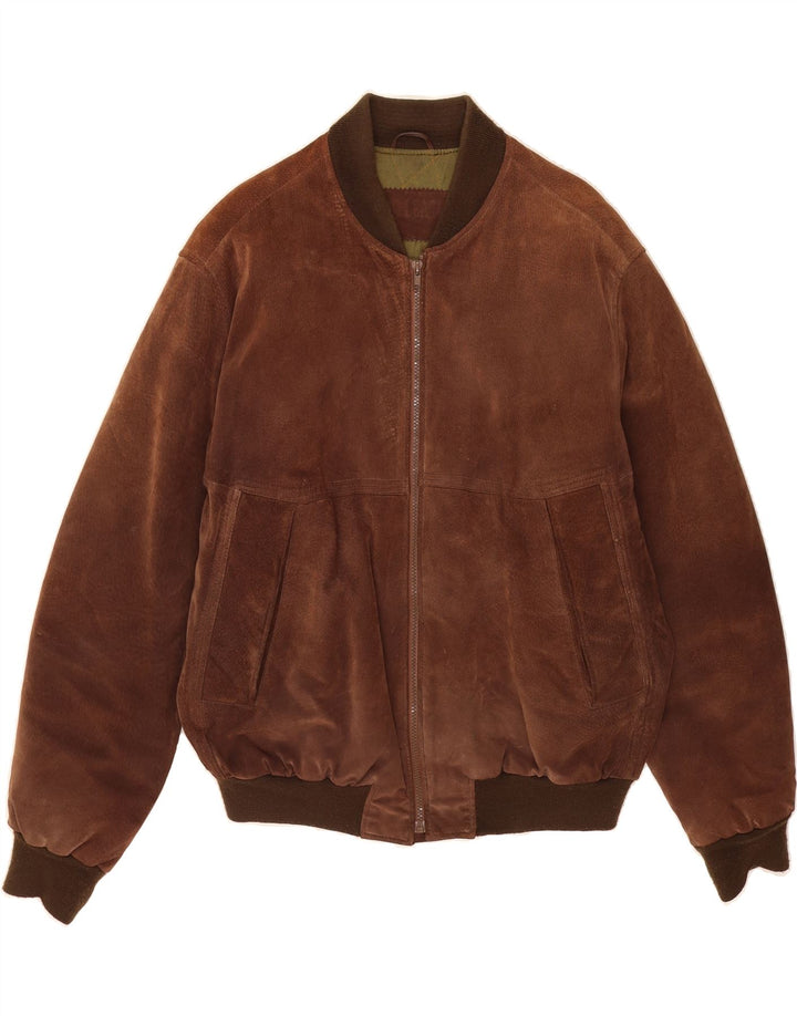 VINTAGE Herren Wildleder Bomberjacke UK 40 Großes braunes Leder
