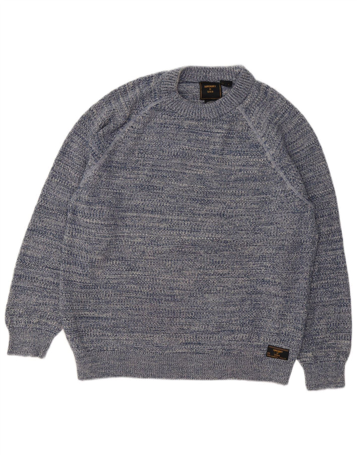 Superdry Herren-Pullover mit Rundhalsausschnitt, groß, blau gestreift, Baumwolle