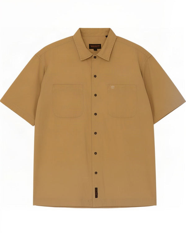 Timberland Mens Short Sleeve Shirt Large Beige Cotton