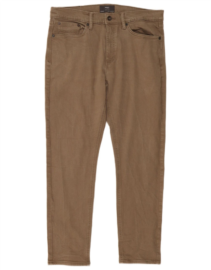 Marks & Spencer Herren Slim Jeans W34 L29 Khaki Baumwolle
