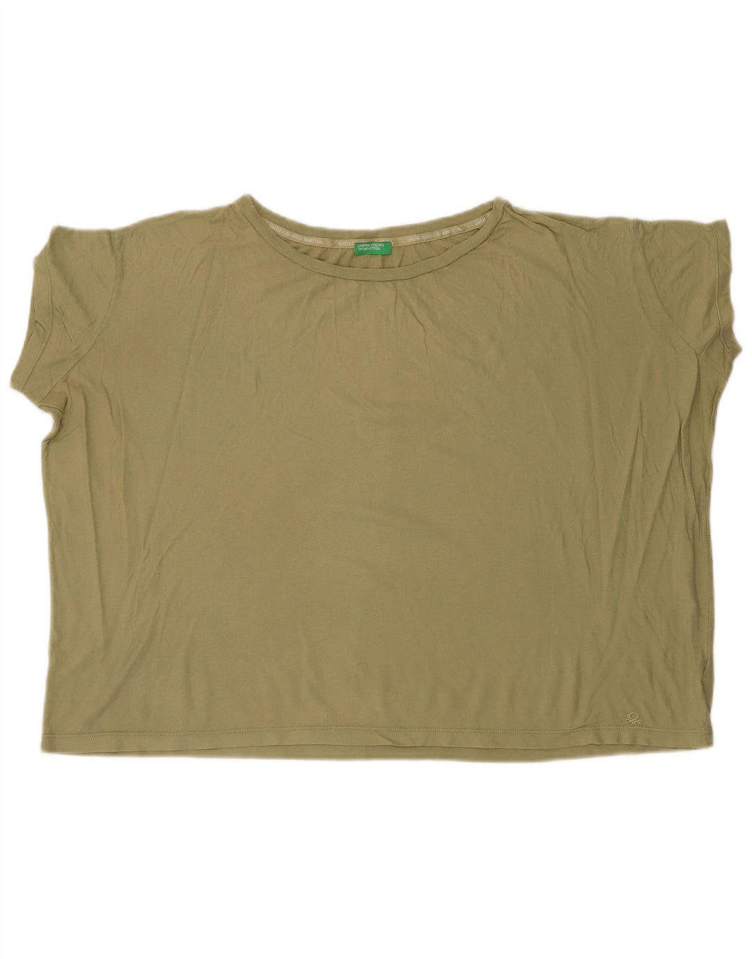 BENETTON Damen Crop Oversize T-Shirt Top UK 6 XS Khaki Baumwolle
