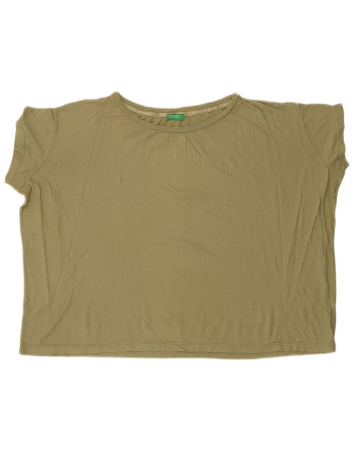 BENETTON Damen Crop Oversize T-Shirt Top UK 6 XS Khaki Baumwolle