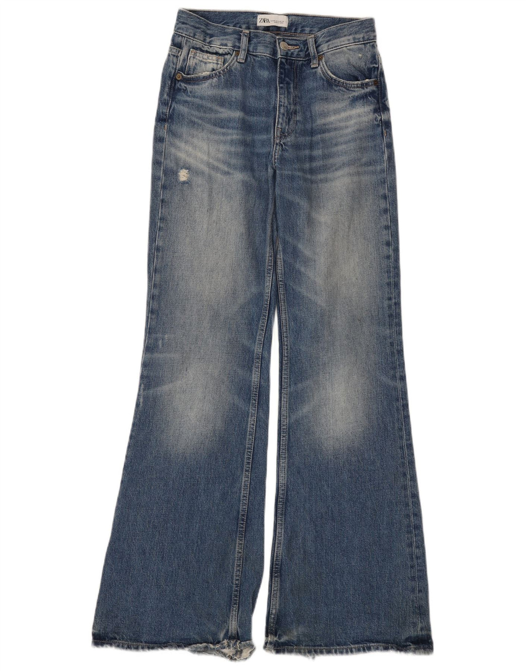 Zara Damen Distressed Flared Jeans EU 34 2XS W24 L32 Blaue Baumwolle