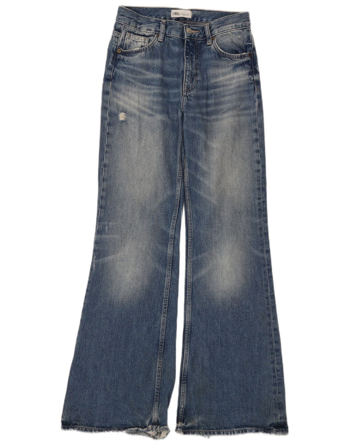 Zara Damen Distressed Flared Jeans EU 34 2XS W24 L32 Blaue Baumwolle