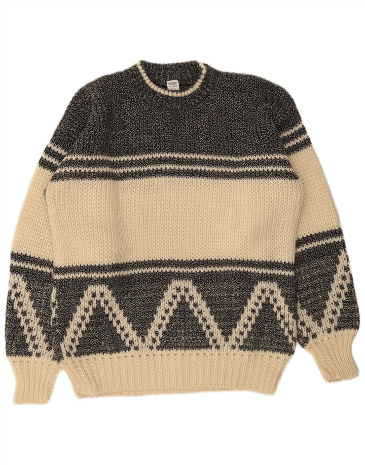 Vintage Herren Rundhalspullover Pullover EU 50 Medium Off White Geometrisch