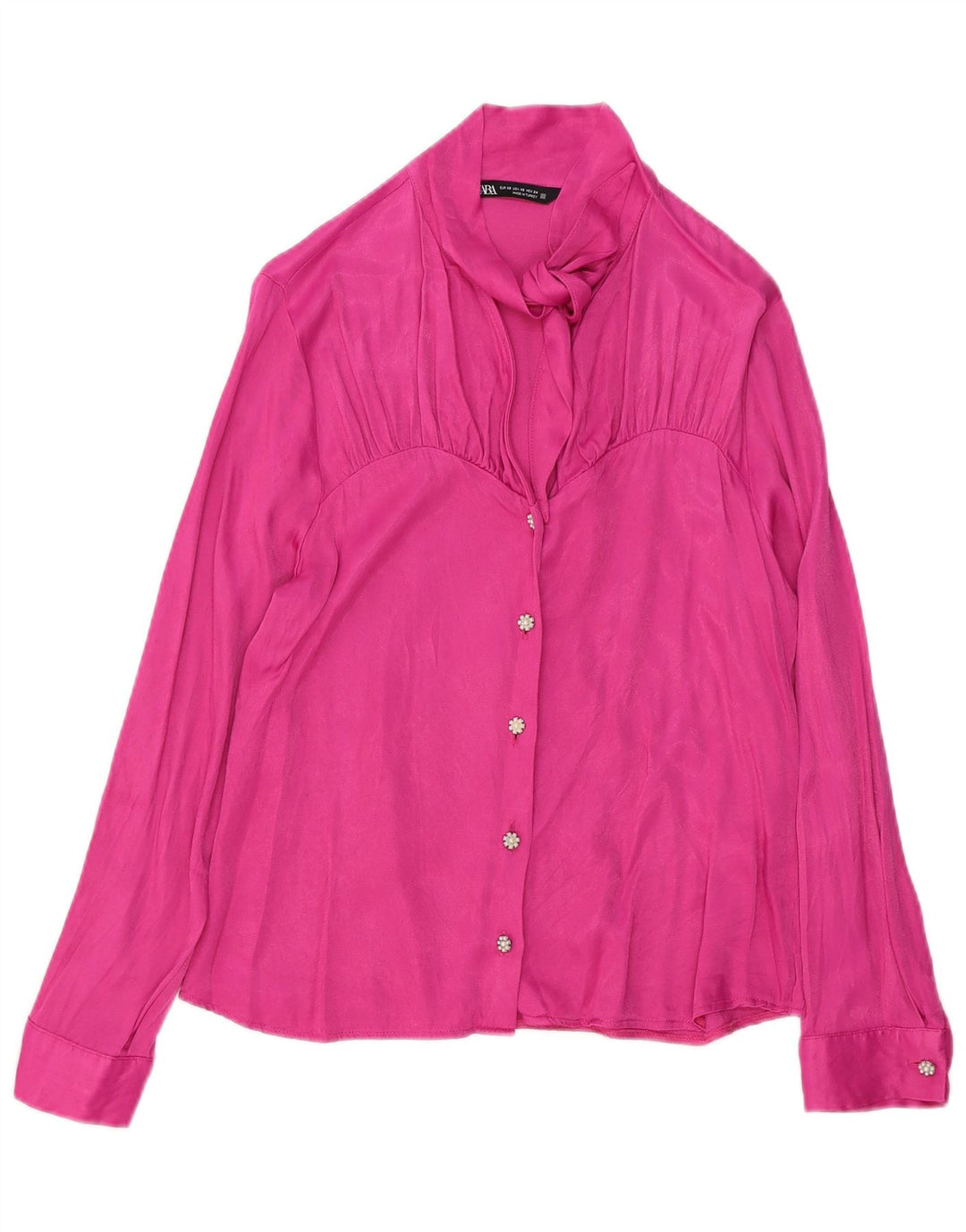 ZARA Womens Front Tie Shirt Blouse UK 6 XS Pink