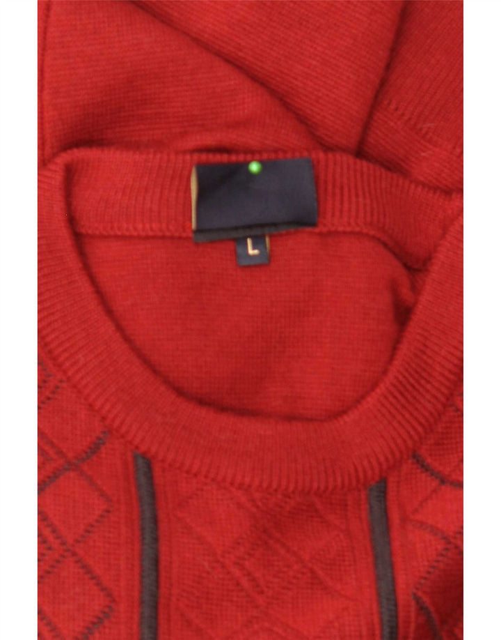 Gabicci Herren-Pullover mit Rundhalsausschnitt, groß, rote Argyle-/Diamantwolle