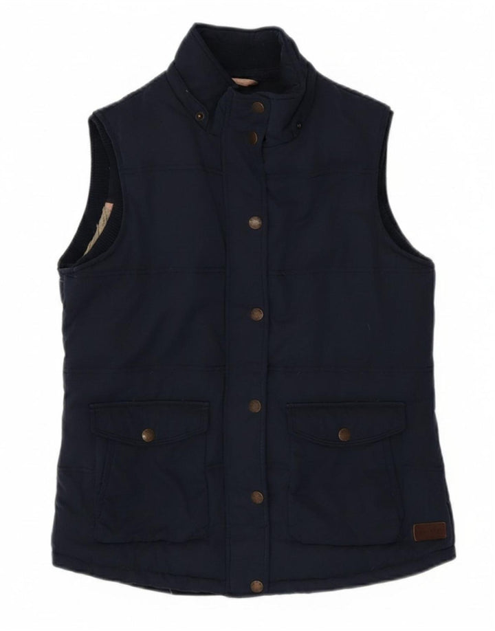 FAT FACE Womens Sleeveless Sherpa Jacket UK 10 Small  Navy Blue Polyester