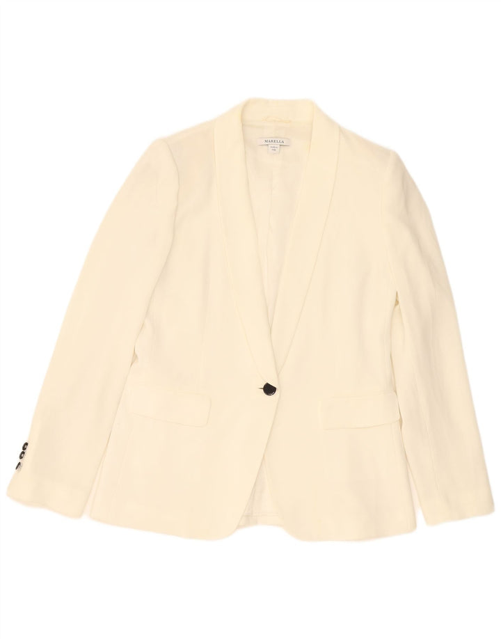 Marella Damen 1-Knopf-Blazer-Jacke, UK 14, groß, weißes Triacetat